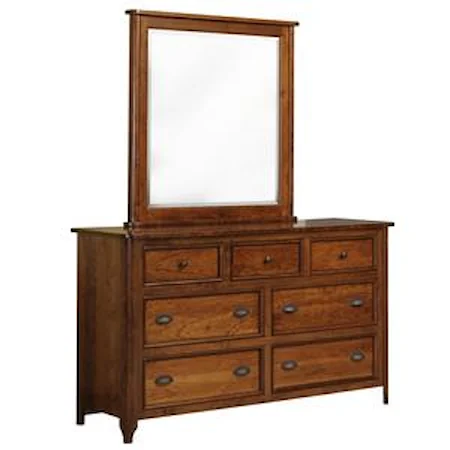 Transitional Seven Drawer Dresser with Vertical Mirror